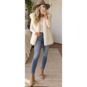 Women's Ivory Sherpa Faux Fur Boho Style Vest | Size Small